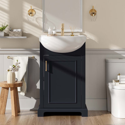Ensemble de meuble-lavabo sur pied 20 po avec lavabo en céramique, ensemble de meuble-lavabo simple autoportant avec porte à fermeture douce, lavabo en céramique