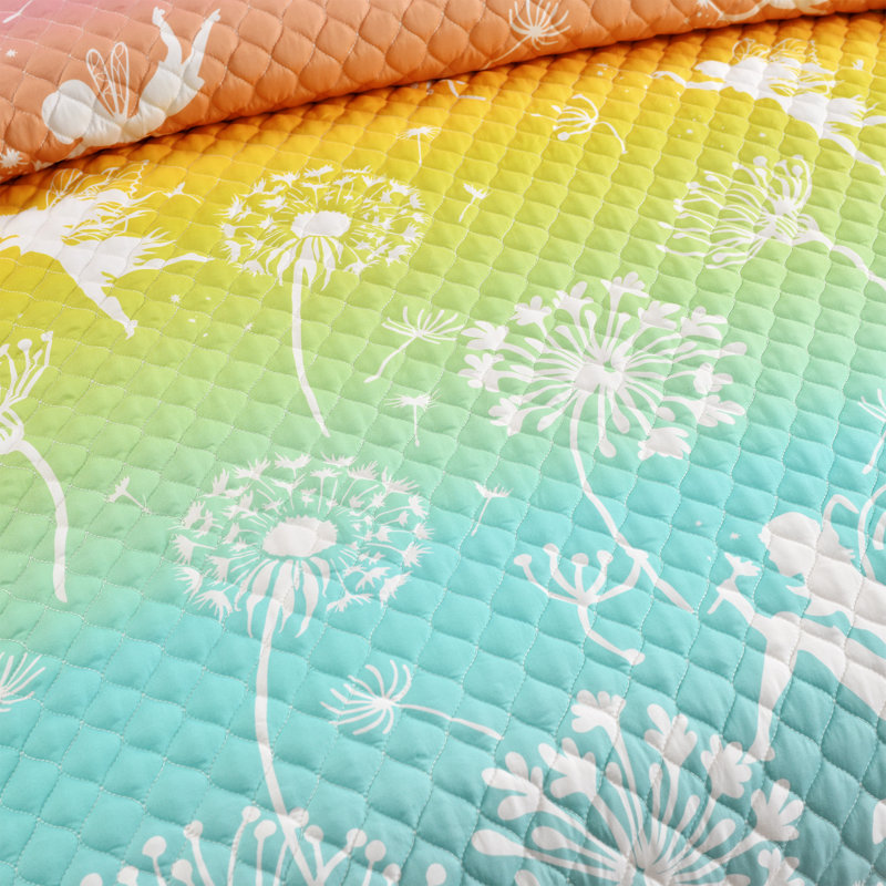 Twin Reversible White Microfiber Quilt Set for Girls