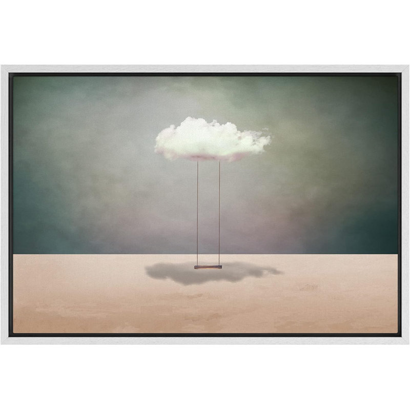 Surreal Cloud Swing Desert Framed On Canvas Print, White, 24" H x 36" W x 1.5" D