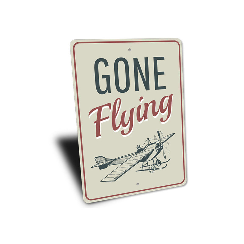 Enseigne en aluminium «Gone Flying», H 14 po x l 10 po x P 0,04 po
