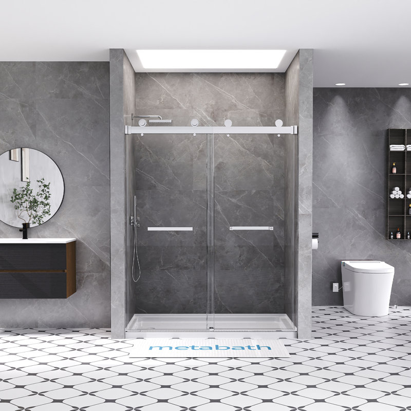 56"-60" W X 76" H Double Sliding Frameless Shower Door with 3/8" (10mm) Tempered Clear Glass, Chrome