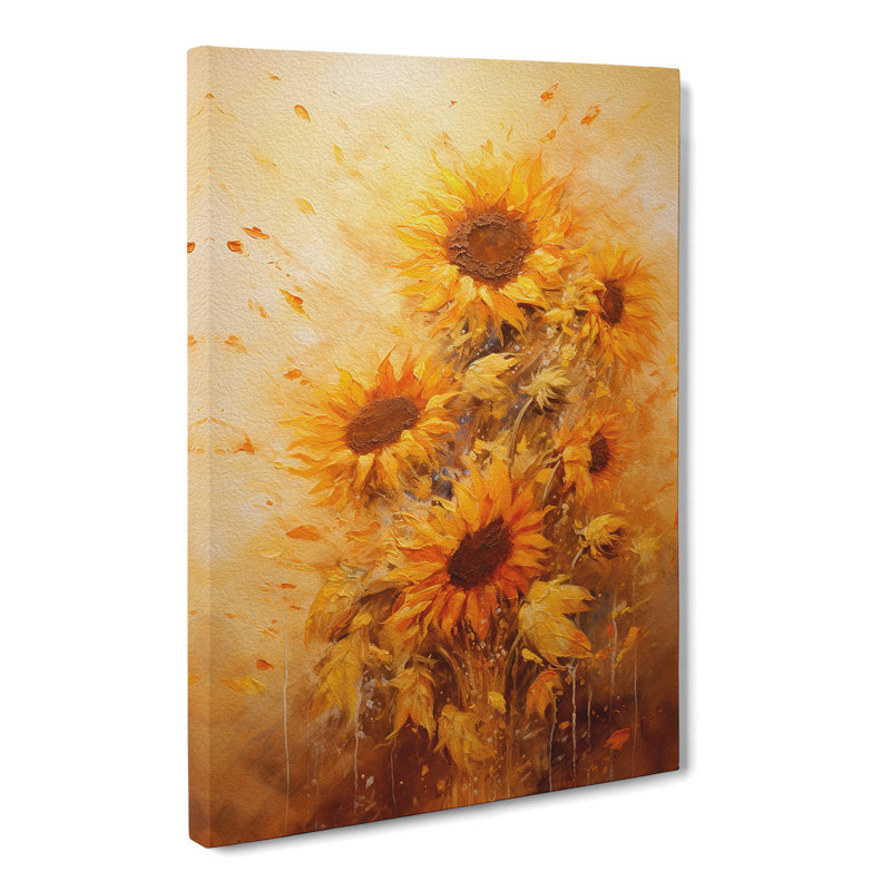 Sunflower Action Painting No.3 - Wrapped Canvas, 60cm H x 40cm W x 3cm D