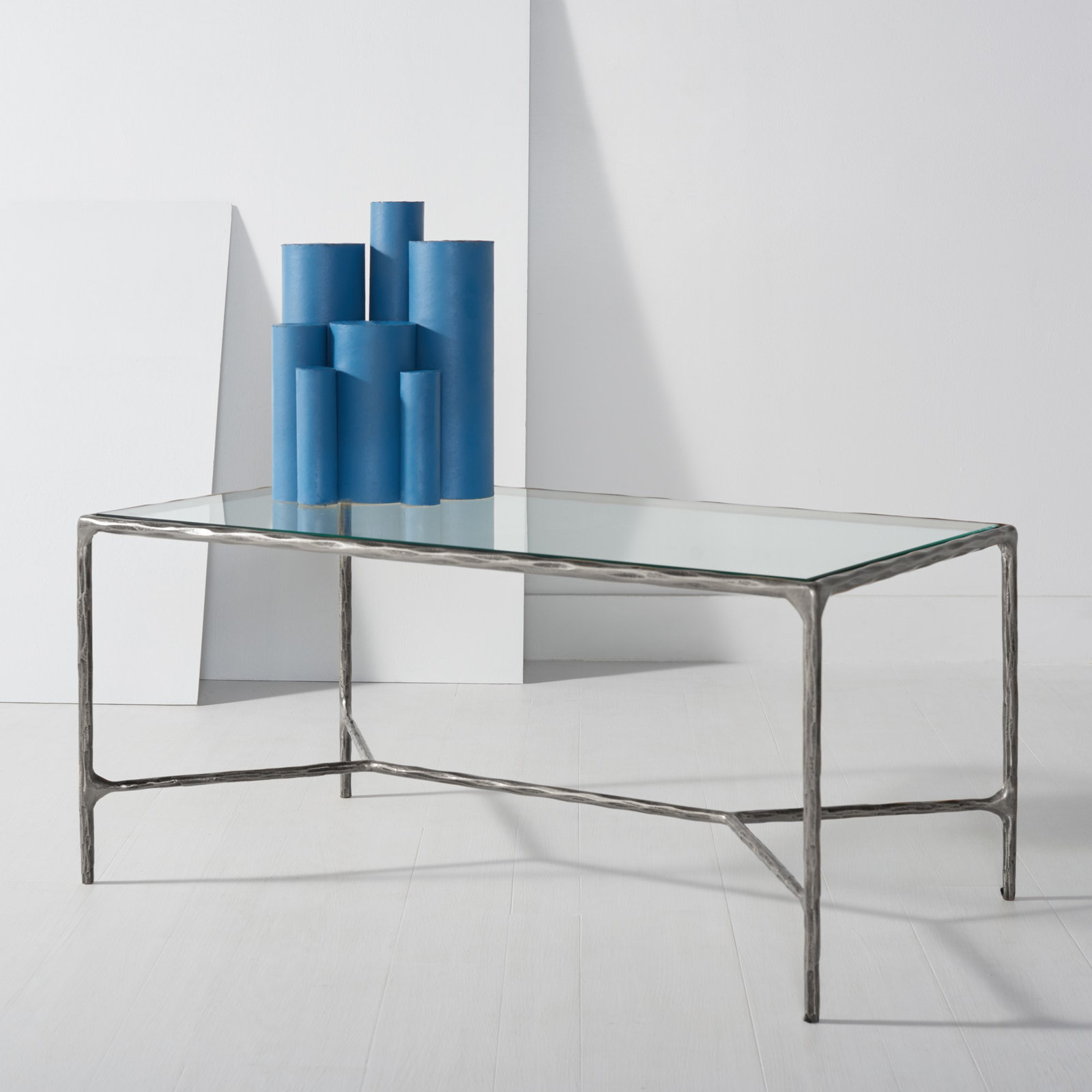 Evelynn 4 Legs Coffee Table, Silver, Clear