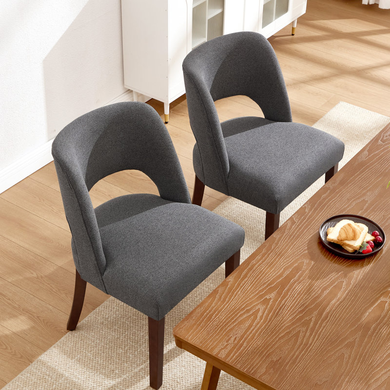Upholstered Solid Wood Dining Side Chair, Dark Gray