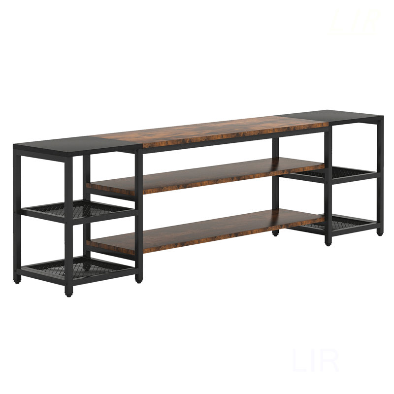 78.7 Inch Extra Long TV Stand For 85+ Inch Tvs, Modern Farmhouse Design With Ventilated Shelves And Steel Mesh Back, TV Stand