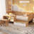 Twin Size Multi-functional Wooden Daybed with Storage Shelves and Lockers and Study Desk Set, including Matching Stool-327042788