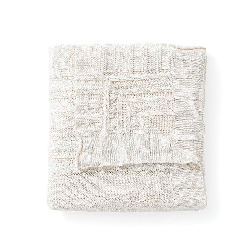 Ivory Cable Knit Cotton Throw Blanket 50" x 70"