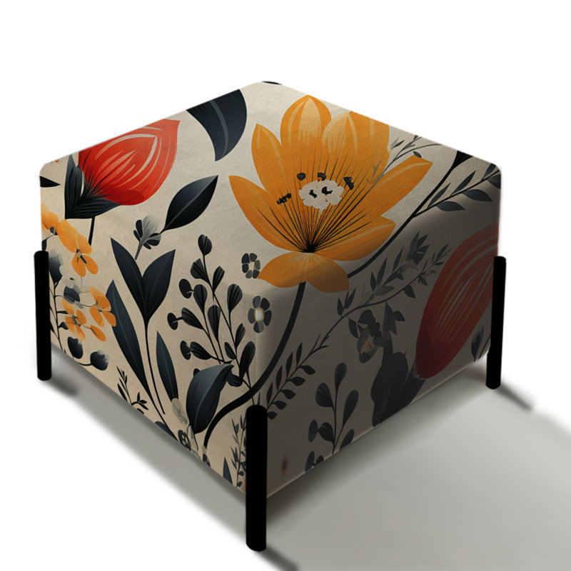 Nostalgia Vintage Yellow Floral Pattern - Floral Square Ottoman