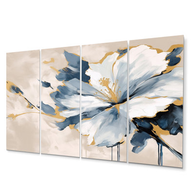 Hibiscus bleu blanc et fleurs tropicales Harmony II - ensemble de décorations murales en métal Hibiscus