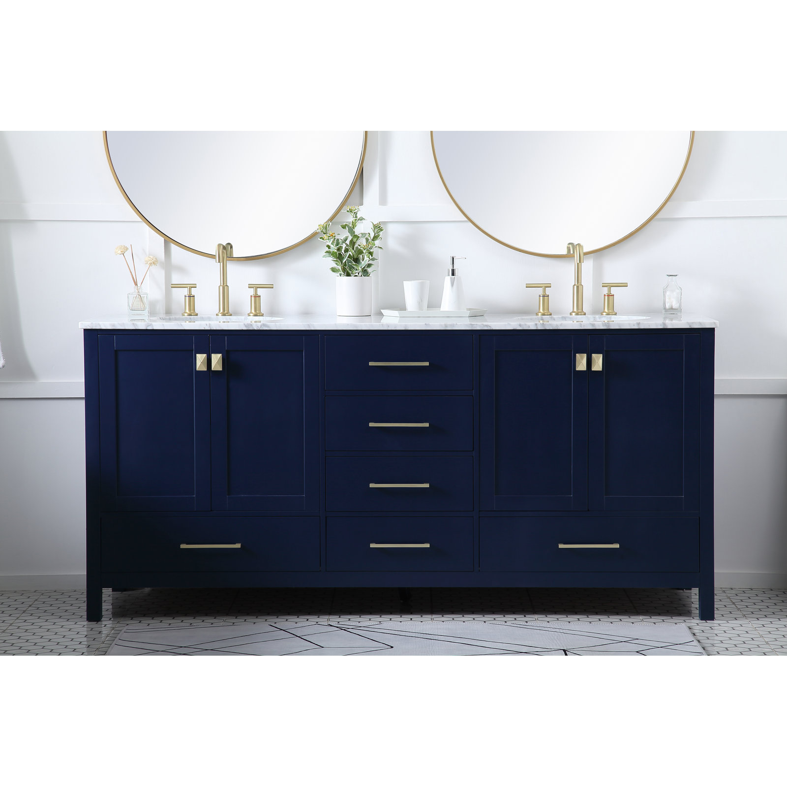 Hines 72'' Double Bathroom Vanity, Calacatta Quartz, Blue