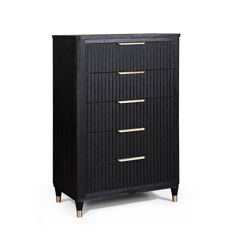 Mobilier de chambre à coucher 1 pièce à 5 tiroirs en métal noir