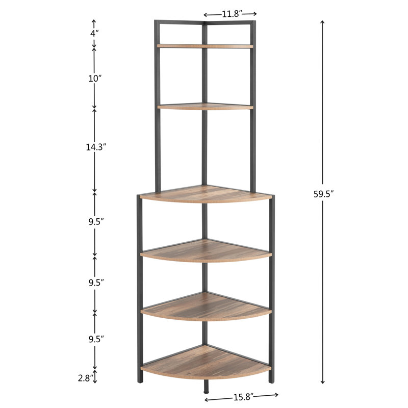 6-Tier Corner Open Shelf Bookcase Wood Rack Freestanding Shelving Unit,Sturdy Stand Small Bookshelf, Brown
