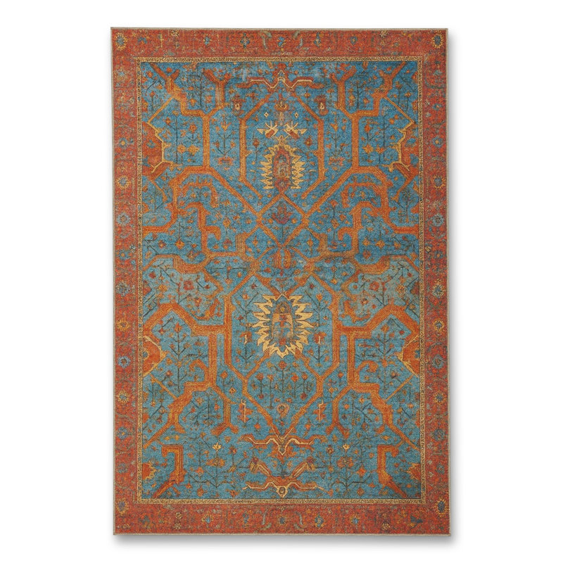 Tapis vert tissé à motif lavable Mosso, 3'3" x 4'11"