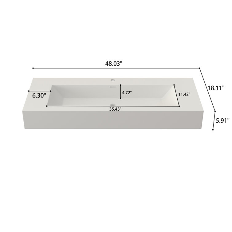 48'' Rectangular Stone Resin Bathroom Sink Wall-Mounted Vessel Sink