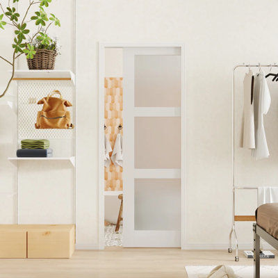 3 portes intérieures en verre givré à 3 poches avec quincaillerie incluse, 2 portes