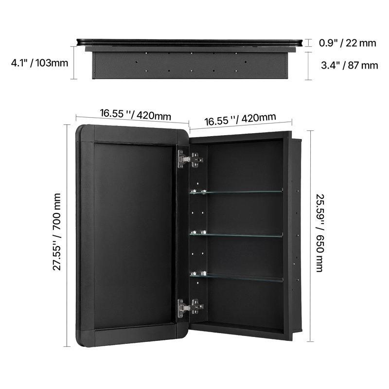 Armoire à pharmacie avec miroir, H 24 po x l 15,98 po x P 5 po