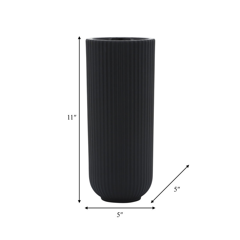 Zed Handmade Ceramic / Porcelain Table Vase, Black, 11" H x 5" W x 5" D