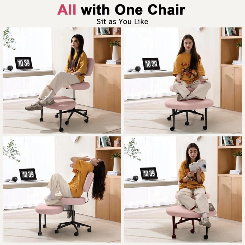Ergonomic Cross-Legged Swivel Office Chair, Pink    