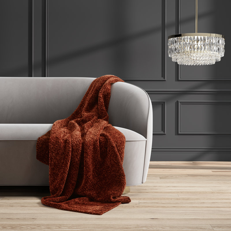 Rust Chenille Knit Queen Throw Blanket