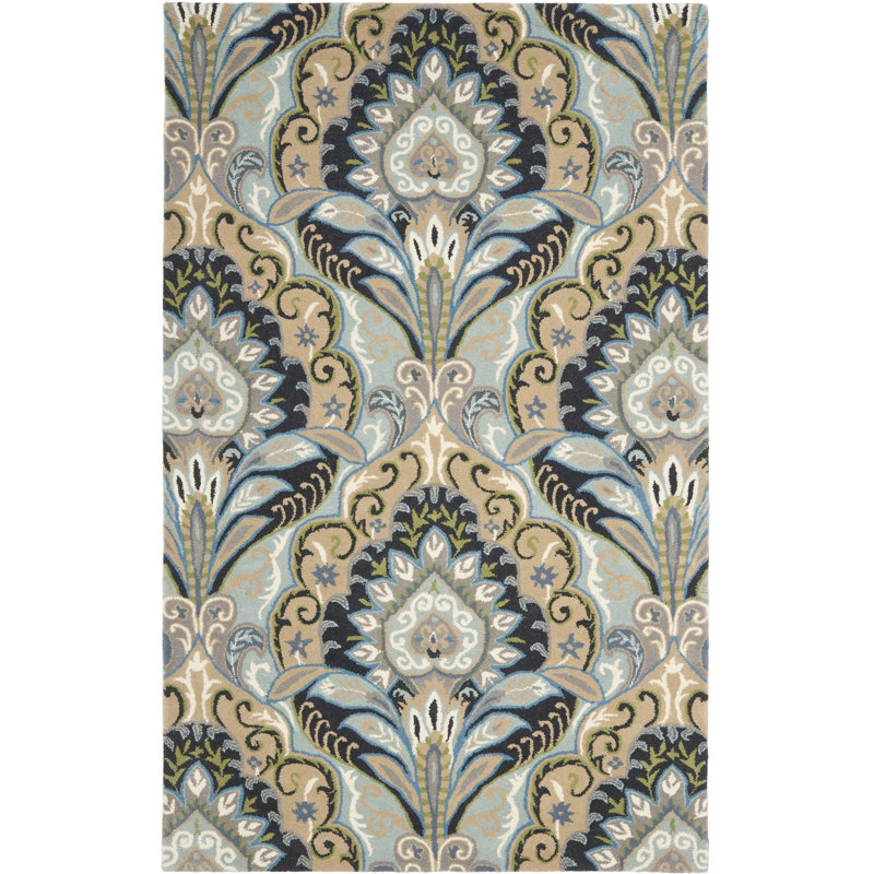 Tapis floral en laine touffeté à la main Kouerga, Rectangle 2 pi 6 po x 4 pi