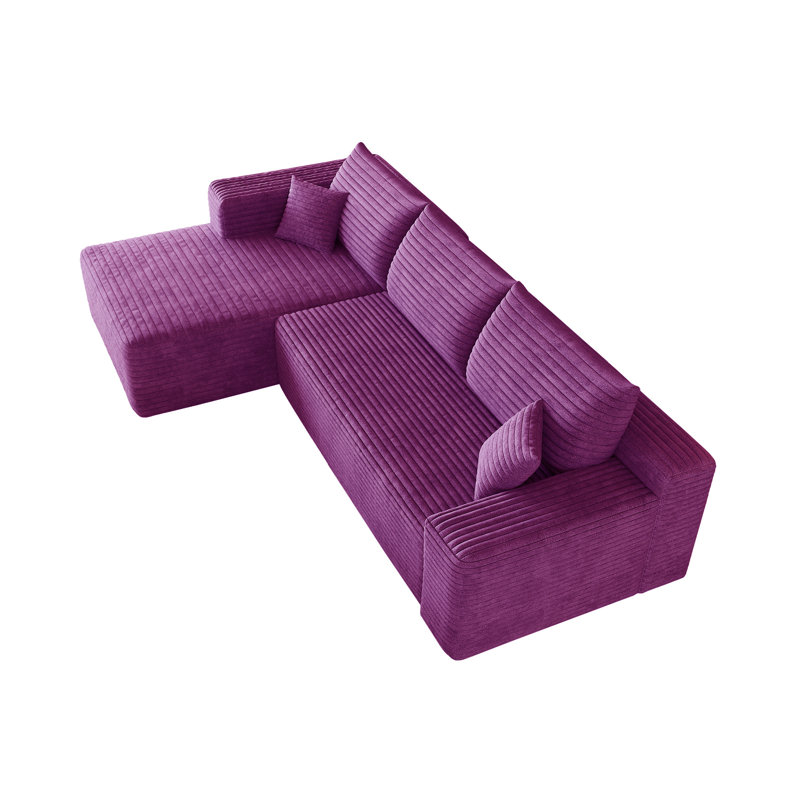Canapé modulaire en forme de L de 103 po en velours côtelé pelucheux, aucun assemblage requis, Purple Corduroy