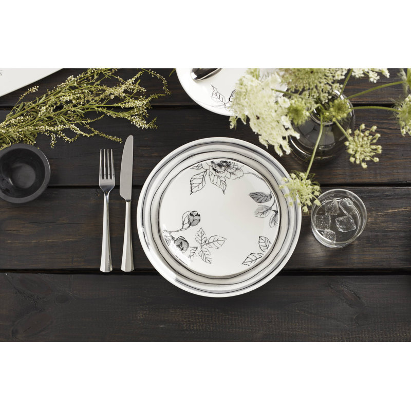 Gray and White Floral Porcelain 12-Piece Dinnerware Set