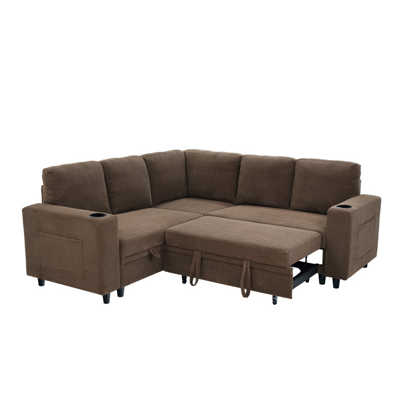 Canapé-lit modulaire coulissant avec porte-gobelets, Polyester café
