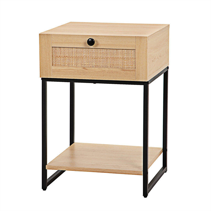 Table de chevet en bois massif à 1 tiroir Fotau