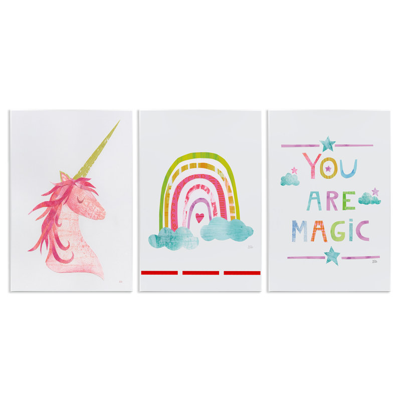 «Eady Are Magic Rainbow and Unicorn», ensemble de 3 plaques décoratives encadrées, H 15 po x l 10 po