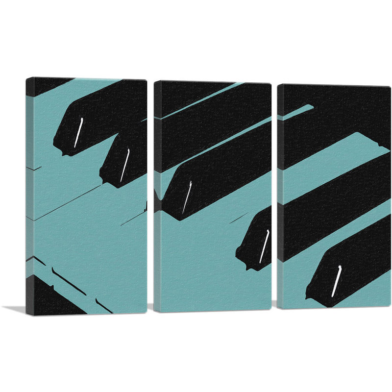 Modern Piano Keys in Cerulean - ensemble de 3 reproductions sur toiles tendues, H 40 po x l 60 po x 1,5 po