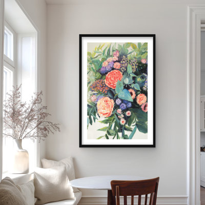 Fleurs mélodiques - Reproduction matte encadrée verte contemporaine