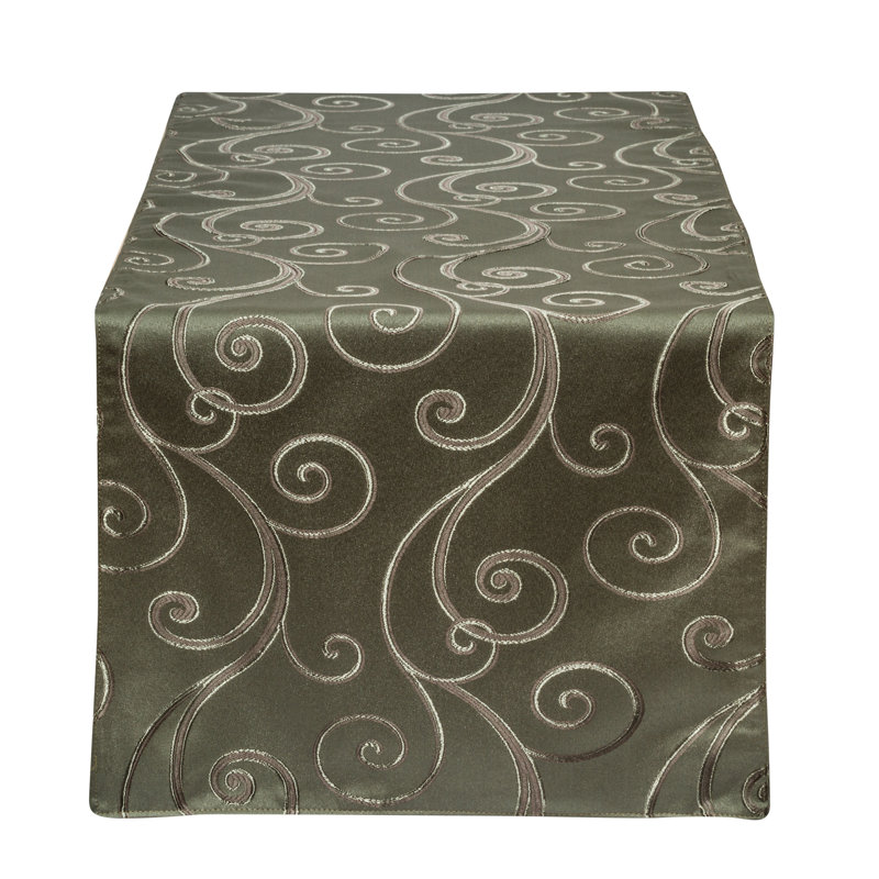 Chemin de table en polyester damassé Linglestown, Vert pin, L 70 po x l 19 po