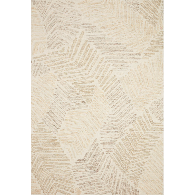 Tapis beige en laine touffeté à la main Manon, Rectangle 3 pi 6 po x 5 pi 6 po