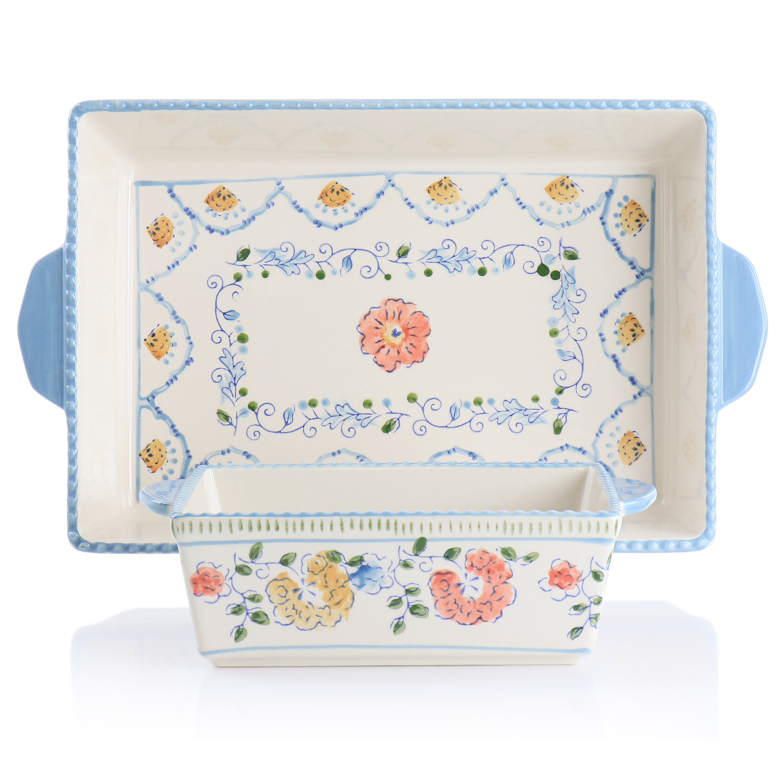 Gibson Elite Anaya 2 Piece Rectangle Stoneware Bakeware Set With Hand Painted Designs | Wayfair
