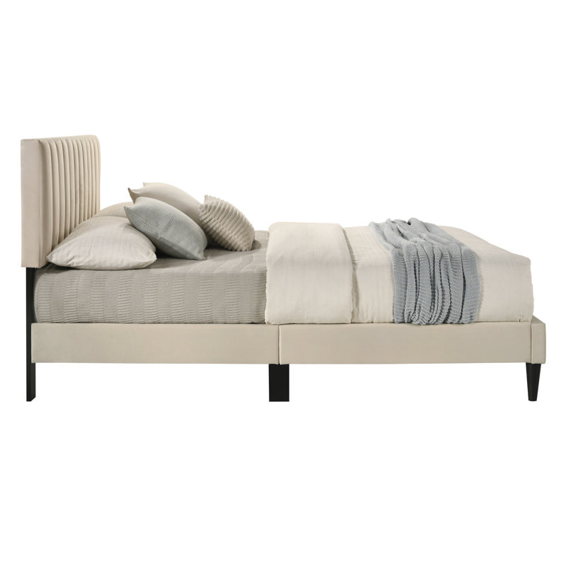 Double (4'6) Upholstered Panel Bed, Beige