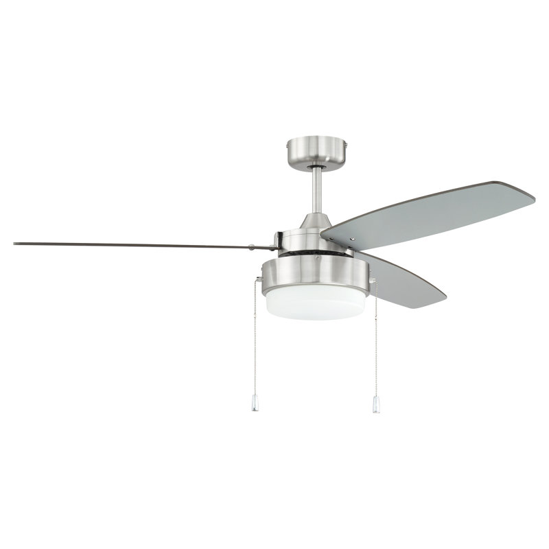 52'' Ceiling Fan with Light Kit, Brushed Polished/Silver/Walnut