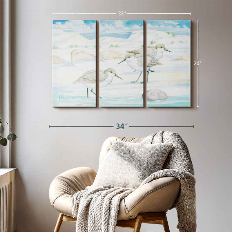 «Shell Island Sandpipers», 3 pièces, H 20 po x l 33 po x P 1,25 po
