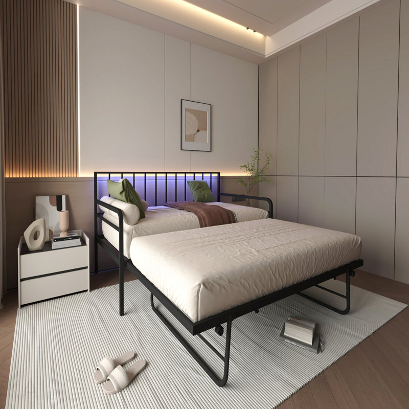 Height Adjustable Day Bed Frame With Trundle