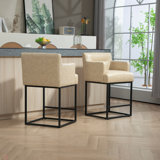 House Hold Counter Height Bar Stools Set Of 2, Modern Square Bar Stool With Back, Black Metal Frames, Upholstered Bar Stools For Kitchen Island, Pub, Club (PU)