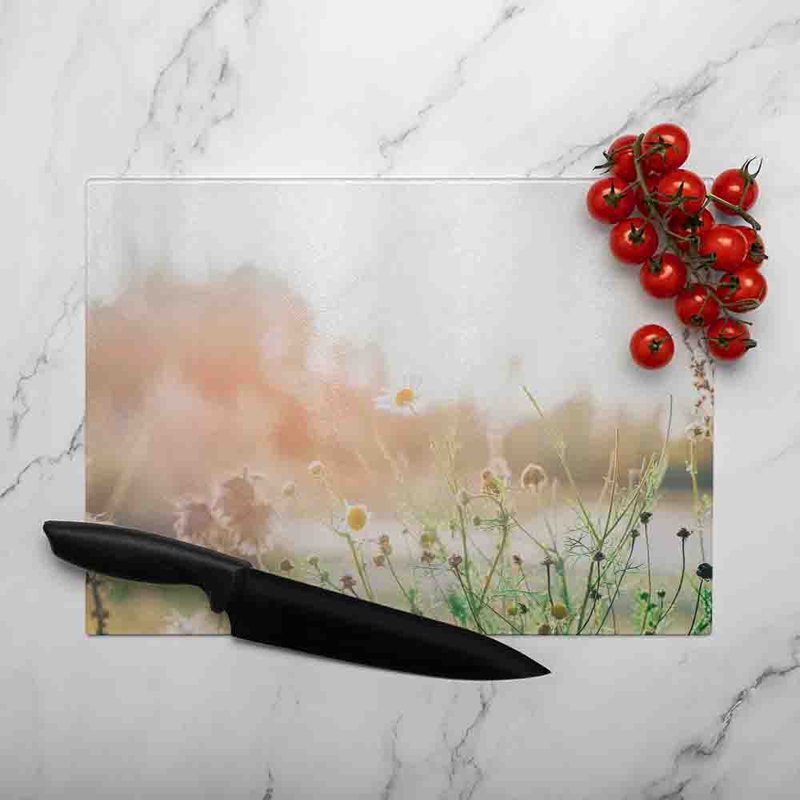 Wild Daisies Glass Chopping Board