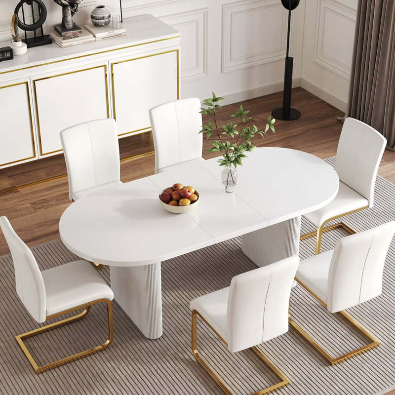 Kristalee Oval Extendable Dining Table,Kitchen Dining Room Dinner Pedestal Table for 6 to 8,Wood Kitchen & Dining Room Furniture