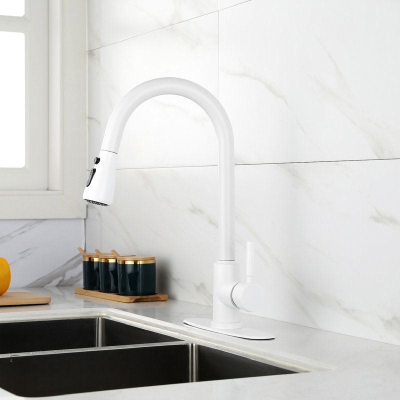 Pull Out Spray Kitchen Faucet - Modern Style, Stainless Steel, White Easy Installation, Flexible Water Flow And Temperature Adjustment With Design, Steel Install Without Hassle & Operate Smoothly
