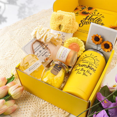 Sunflower Self Care Pamper Hamper, 10Pcs Luxury Gift Set for Wife, Girlfriend, Lover - Get Well Soon, Birthday Present for Mum, Sister, Best Friend, Teacher