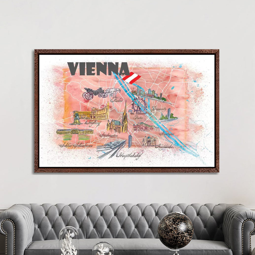 Vienna Austria Illustrated Map by Markus & Martina Bleichner - Painting on Canvas