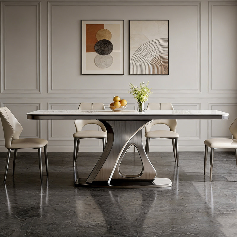 Table de salle à manger en pierre claire, 7 pièces : table, 6 chaises, H 29,53 po x l 70,87 po x P 35,43 po