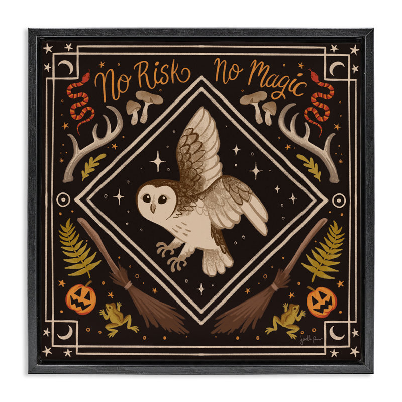 No Risks or Magic Owl Floating Frame, design by Janelle Penner, Jet Black Floater Frame, 18" H x 18" W