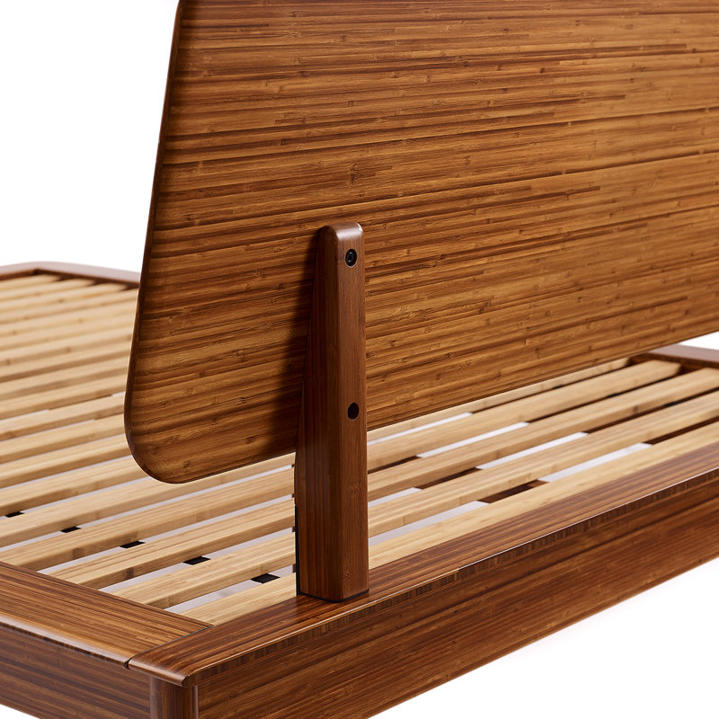 Lit plateforme moderne en bois massif de style Mid-Century Simon, Brun, Très grand