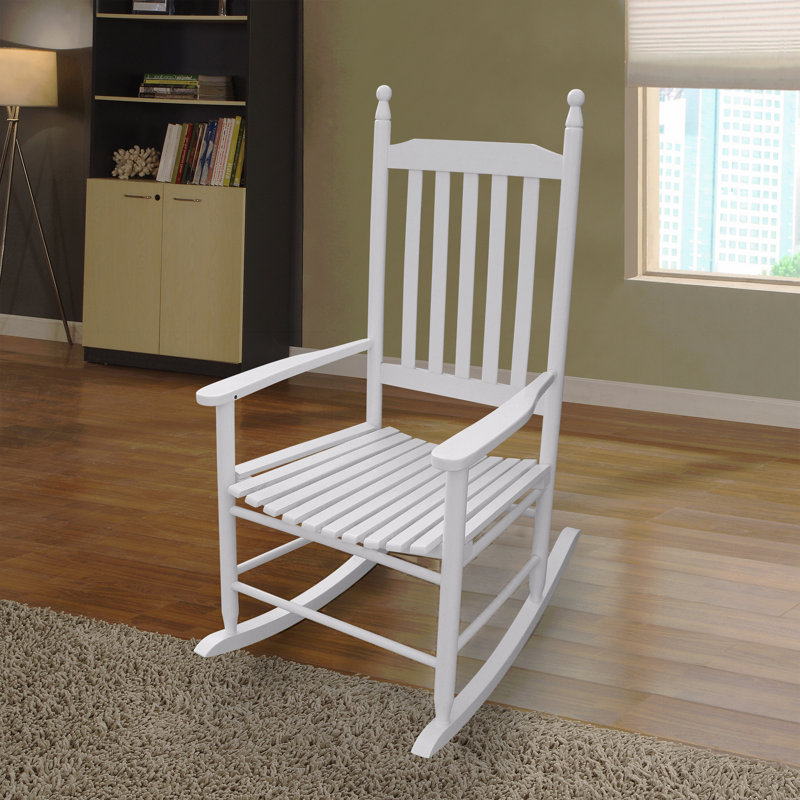 Chaise berçante en bois blanc, sans tapis, Blanc