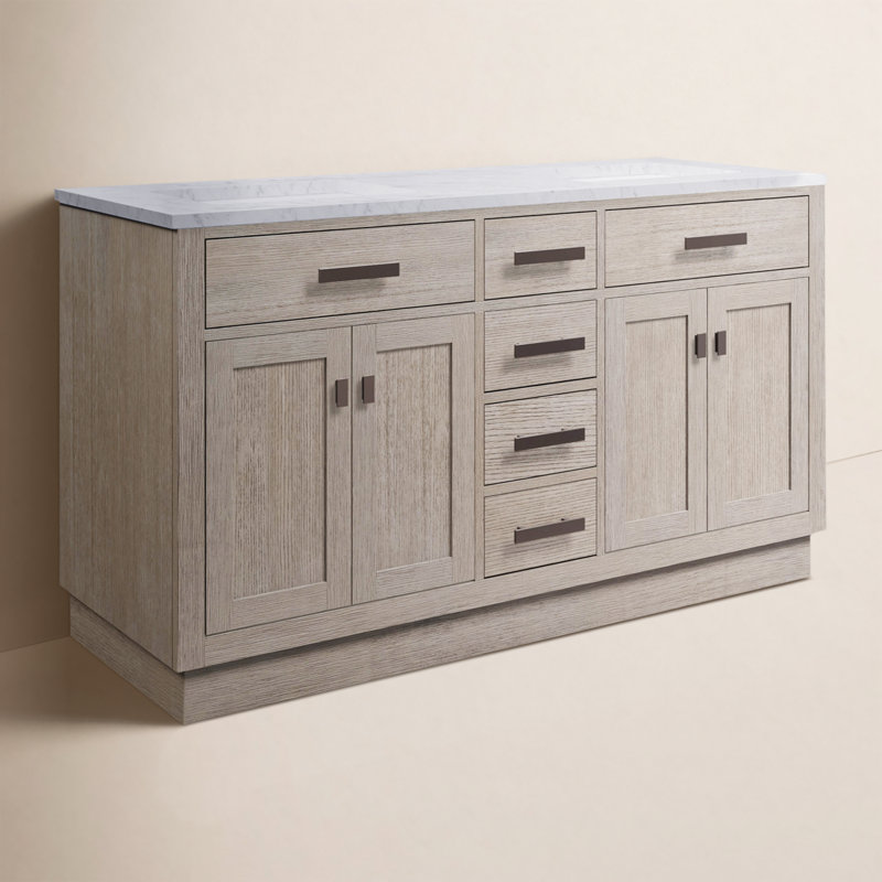 Elianna 60'' Double Bathroom Vanity with Marble Top, Gray Oak