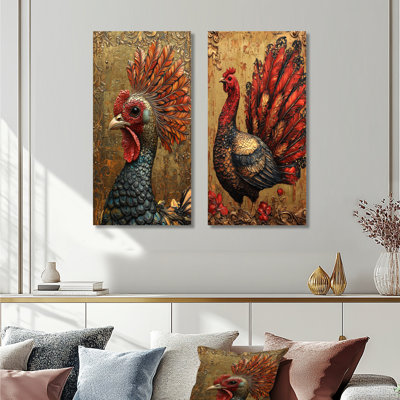 Ensemble de 2 reproductions d'art rouges et dorées «Red I»